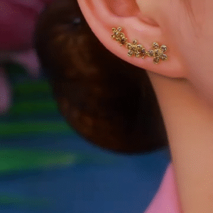 Elegant Gold-Toned Floral Crawler Earrings with Sparkling Crystal Accents