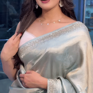 Elegant Sage Green Silk Saree with Sparkling Embellished Border