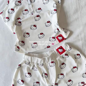Cute Women's Hello Kitty Cami Pajama Set with Ruffle Trim