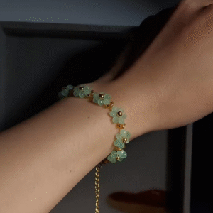 Delicate Light Green Gemstone and Gold-Toned Floral Bracelet for Women