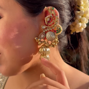 Exquisite Peacock Kaanphool Jhumki Earrings with Kundan and Enamel