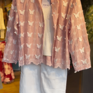 Blush Pink Butterfly Lace Jacket Co-ord Set – Elegant & Dreamy