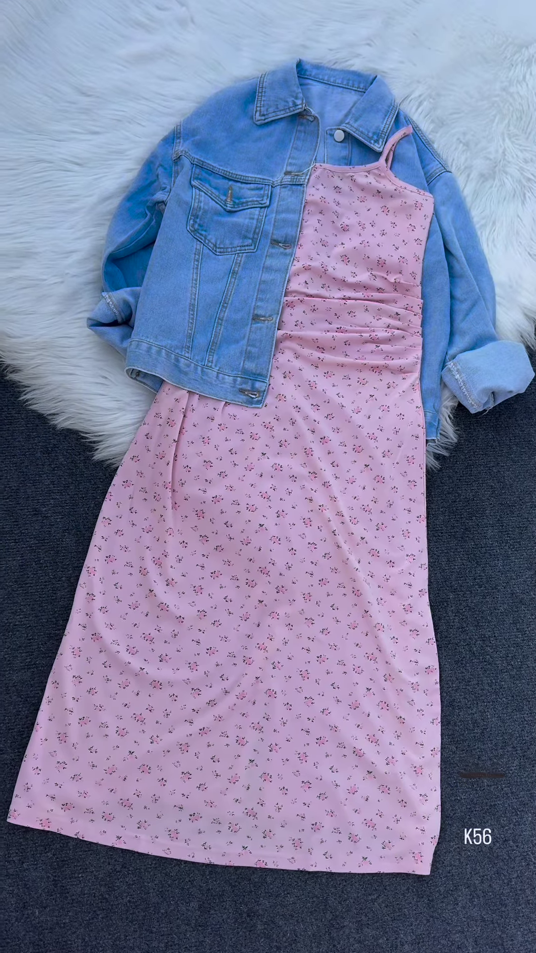 Casual Floral Midi Dress with Denim Jacket – Effortless Chic - Image 6