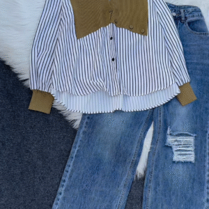 Stylish Striped Shirt with Knit Panel – A Unique Blend of Elegance & Trend