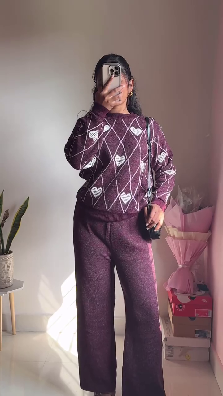 Knitted Sweater & Jogger Co-ord Set 🧶 Available in Maroon & Brown Variants - Image 3