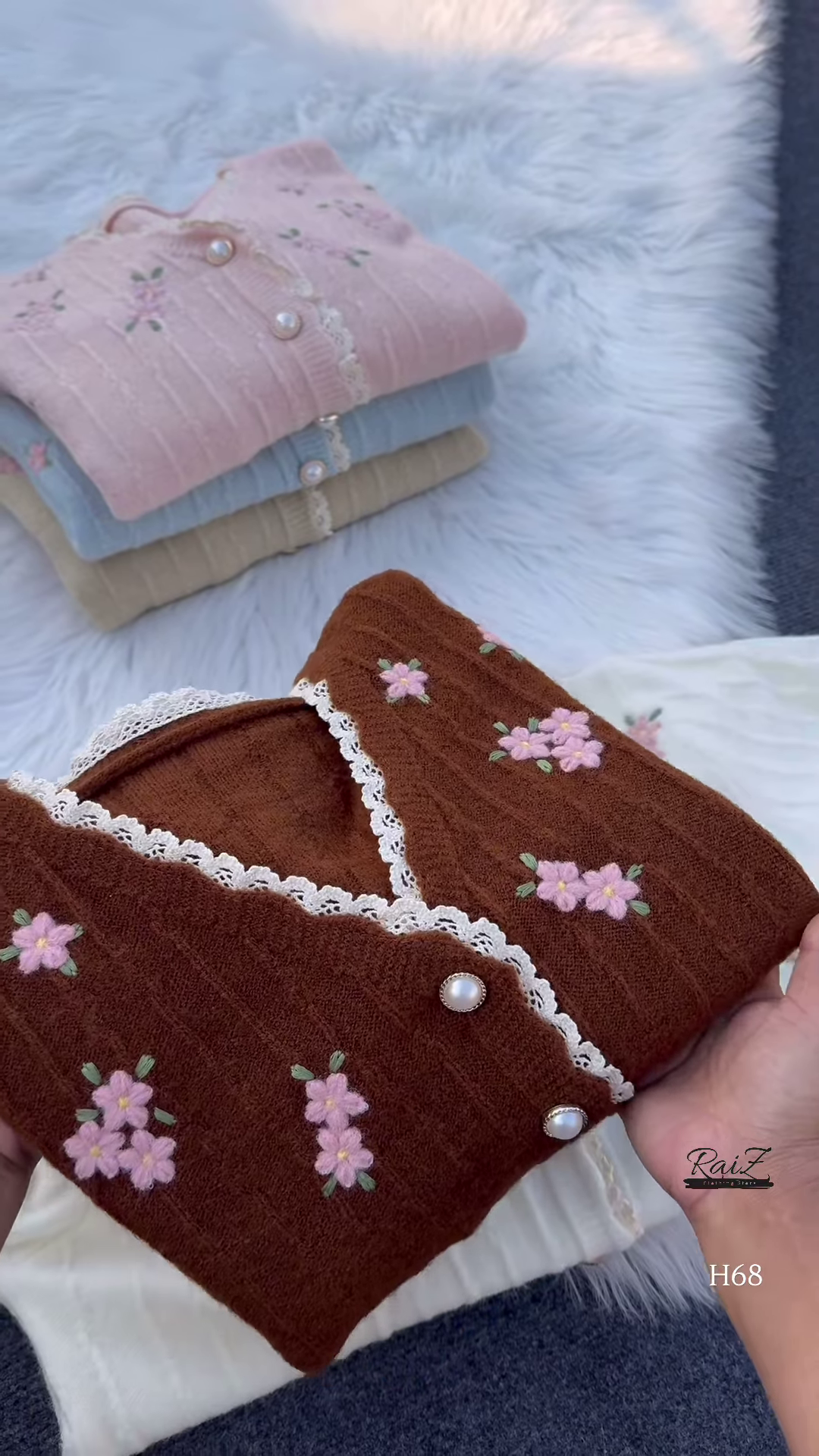 Lace-Trimmed Floral Embroidered Cardigans 🌷 Available in Pink, White & Brown - Image 3