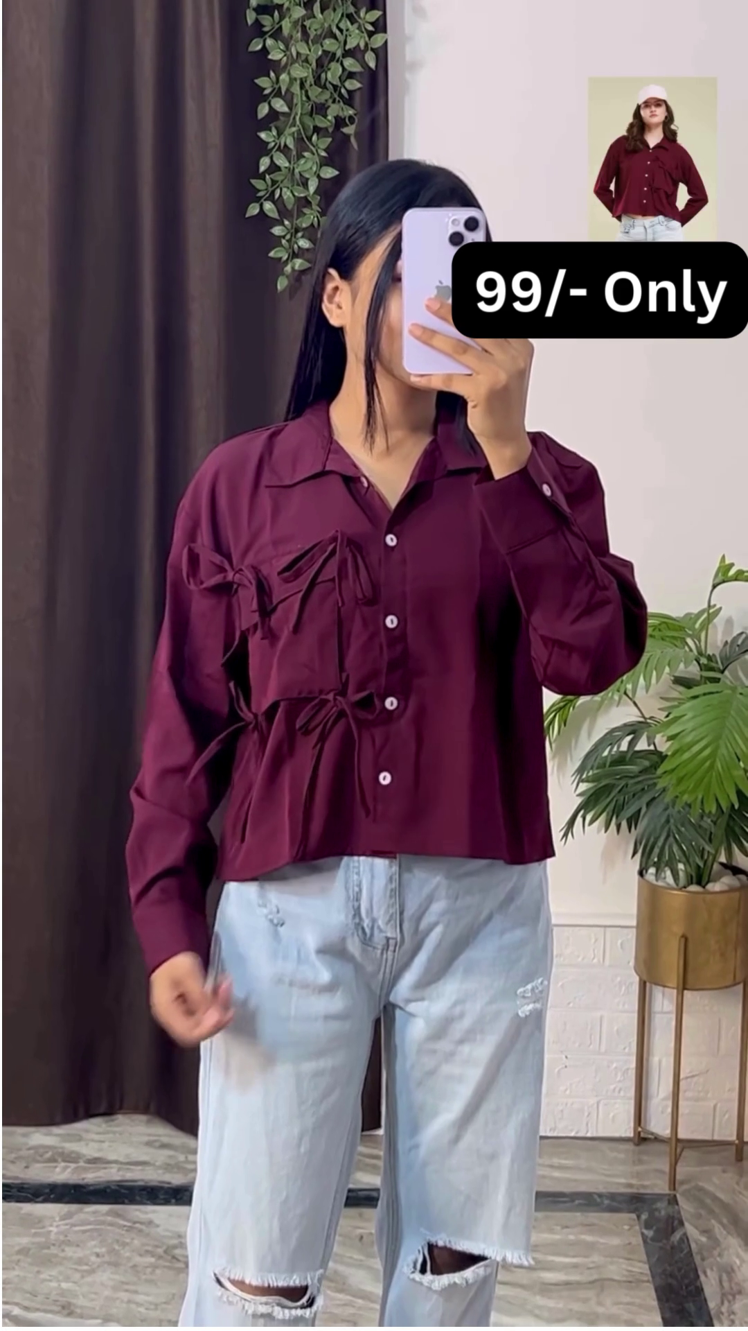 Stylish Brown Overshirt with Black Crop Top and Jeans - Image 2