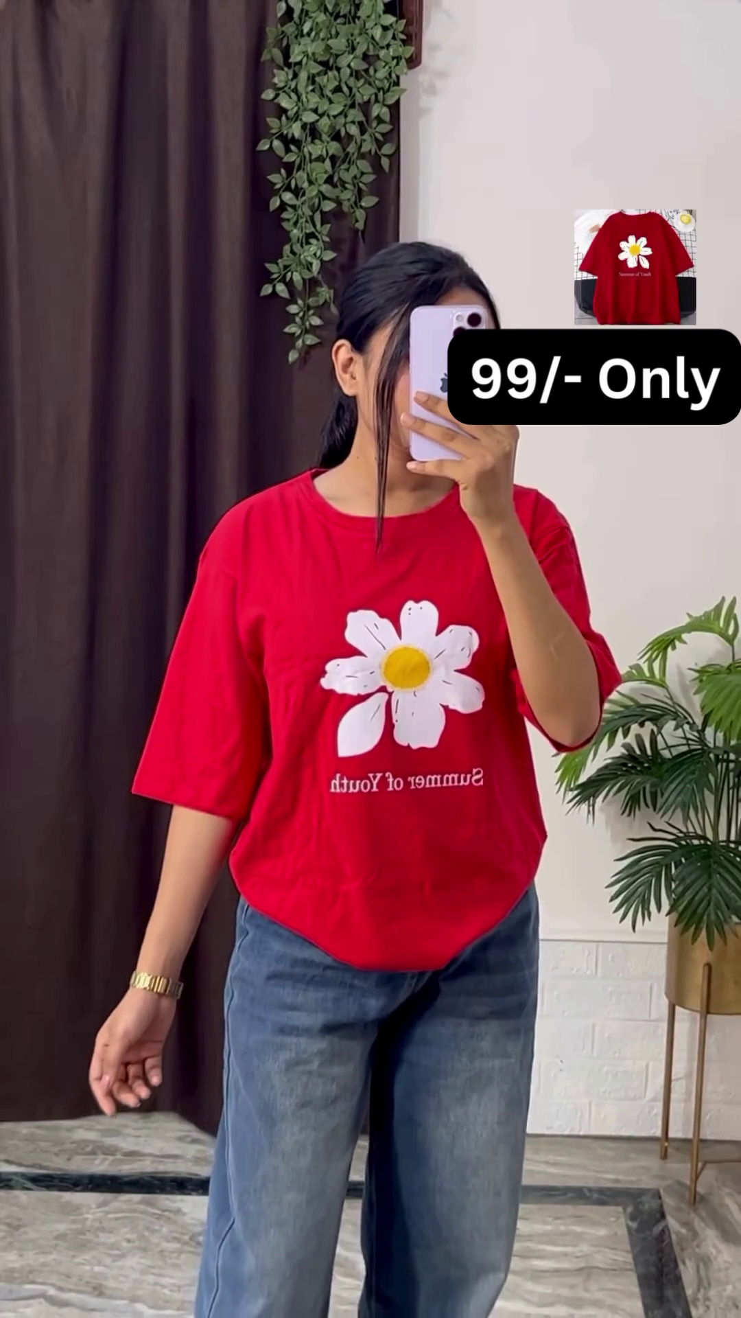 White Graphic T-Shirt with Bold Red and Car Print - Image 8