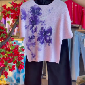 Petal Burst Tee & Midnight Wide-Leg Pant