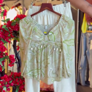 Floral Mist Top & White Pants