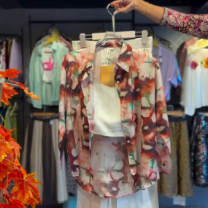 Sheer Floral Shirt in Bloom & White Shorts
