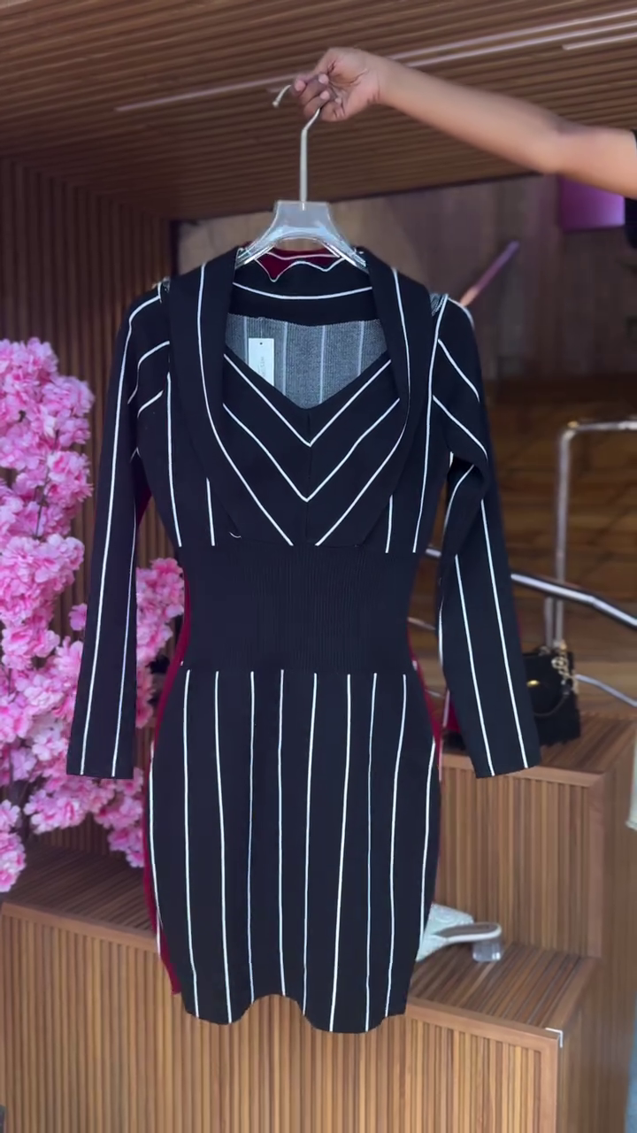 Striped Dress in Monochrome Chevron - Image 3