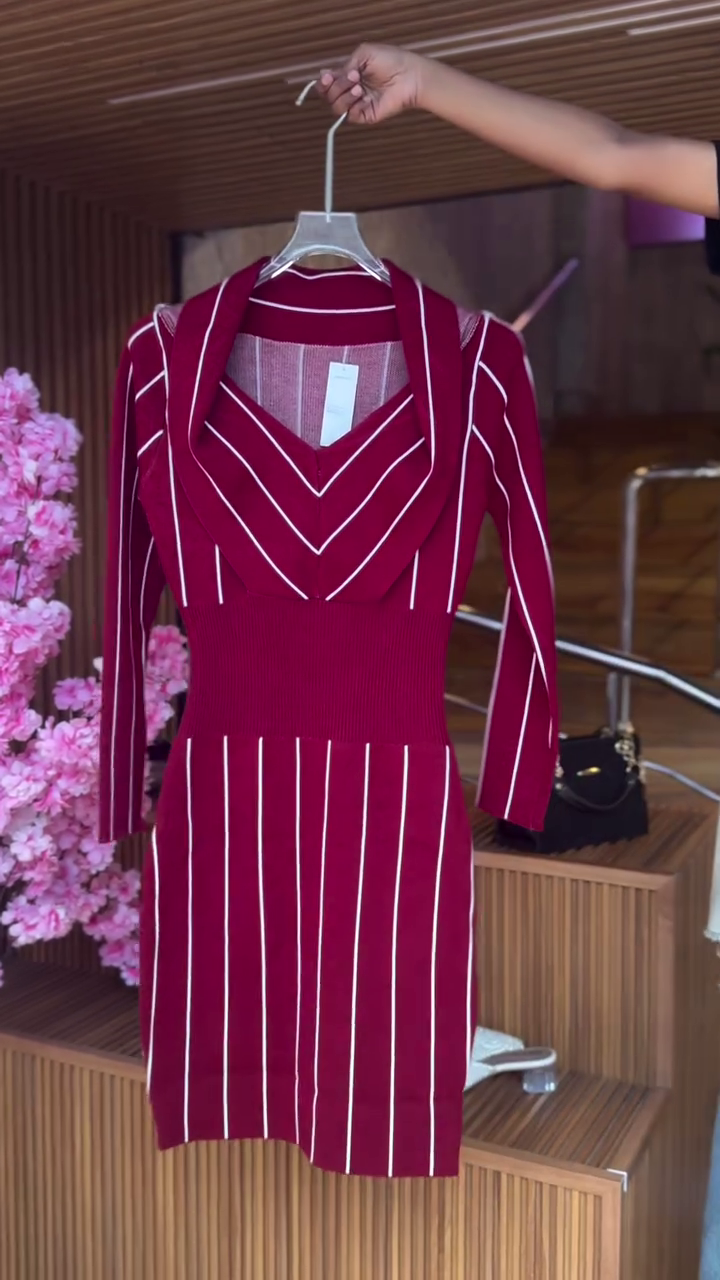 Striped Dress in Monochrome Chevron