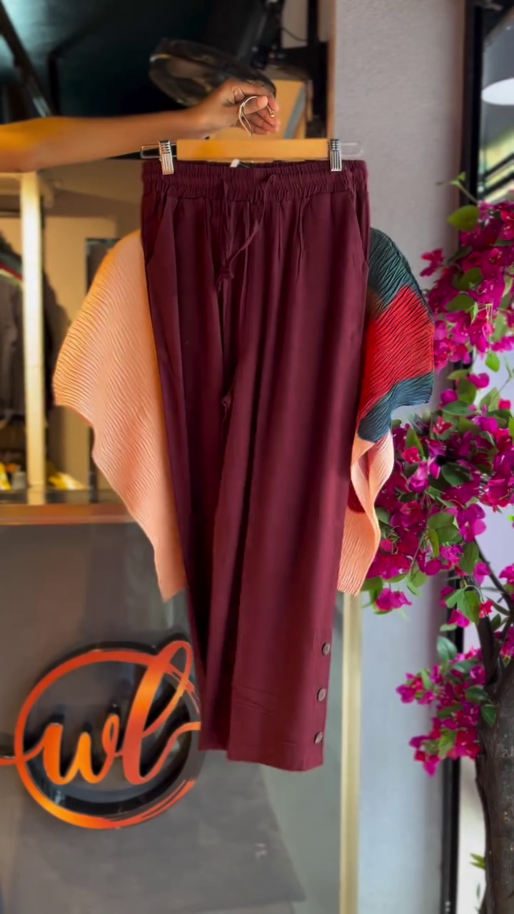 Pleated Abstract Top in Ember Mix & Burgundy Bottom - Image 2