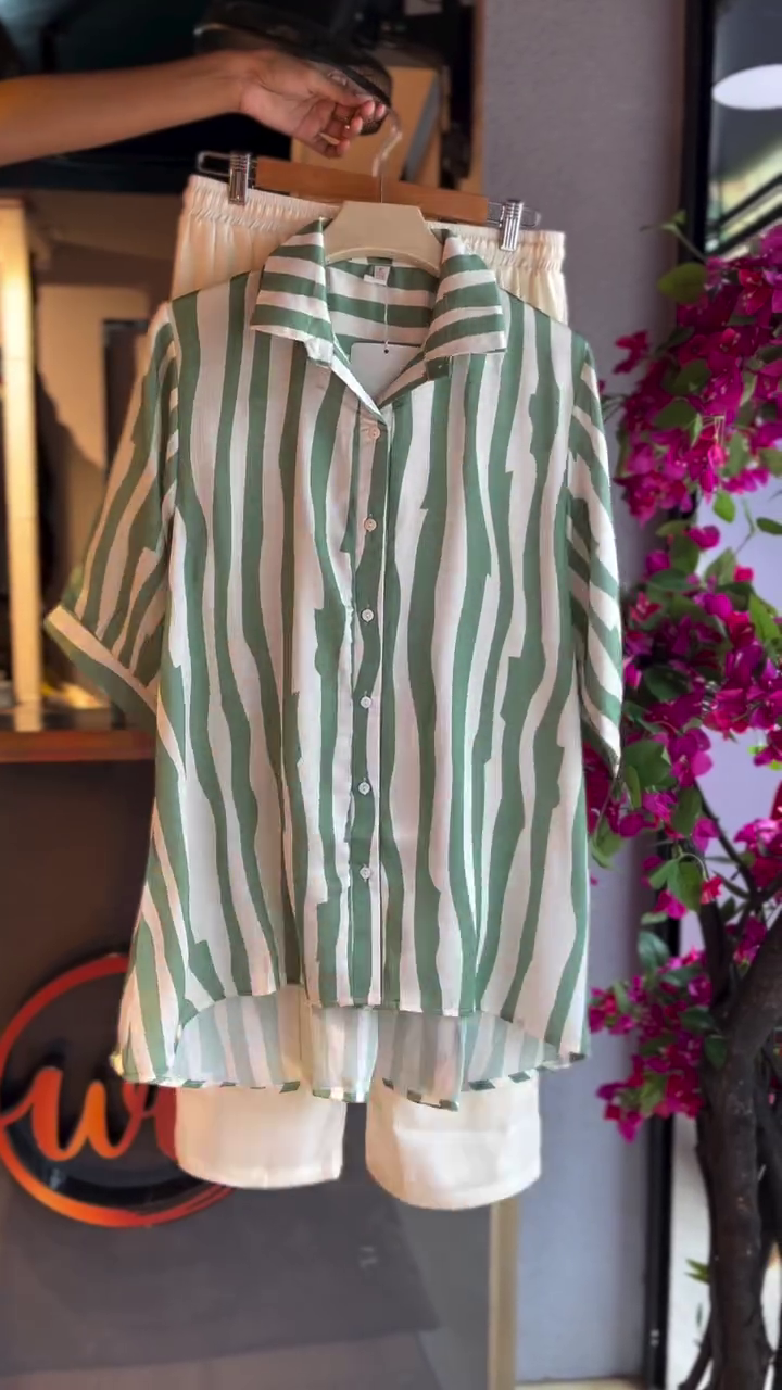 Striped Shirt in Mint & White Shorts
