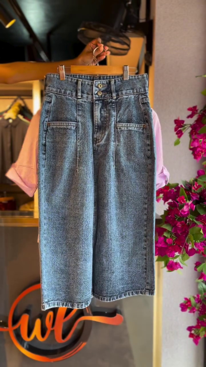 Embroidered Blouse in Lavender & Denim Skirt in Medium Wash - Image 2