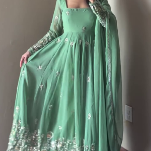 Pastel Mint Green Heavy Embroidered Anarkali Suit with Dupatta – Premium Festive Edition