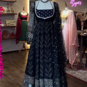 Black Silver-Thread Embroidered Anarkali Suit with Sheer Dupatta – Premium Designer Edition
