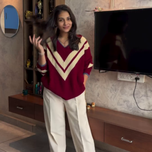 Mustard & Cream Striped Winter Knitwear Pullover – High-Neck Cozy Sweater