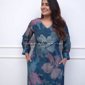 Elegant Teal Floral Silk Maxi Dress with V-Neck Detail & Pockets