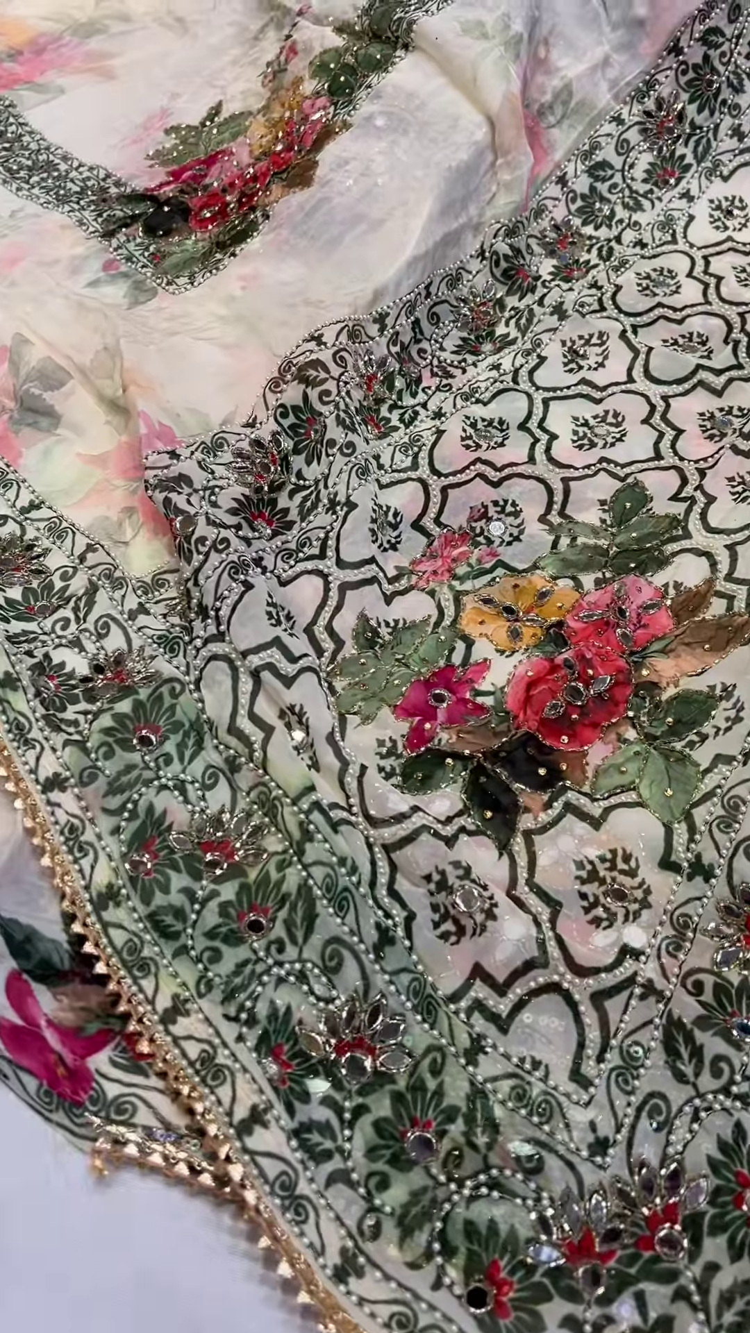 Elegant Crimson Red Silk Salwar Kameez with Antique Gold Zari and Scalloped Embroidery Set - Image 2