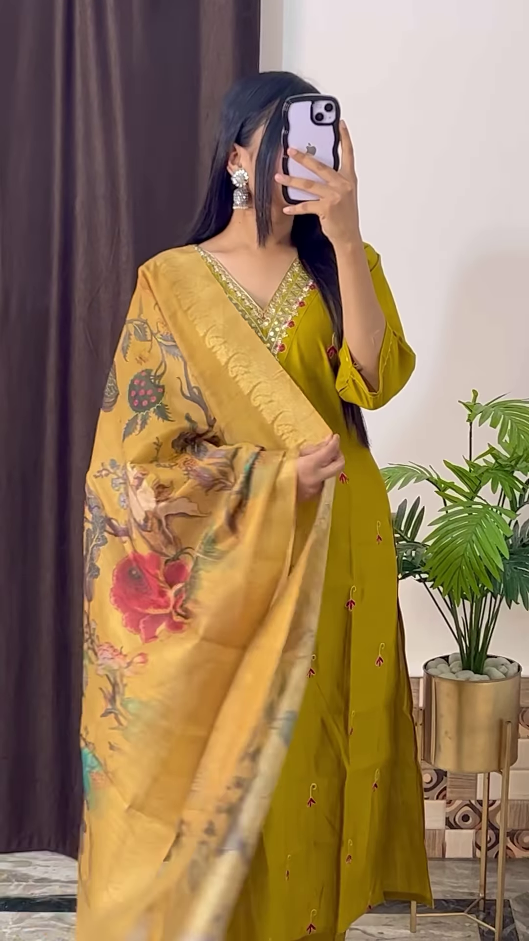 Mustard Yellow Silk Kurta with Ethnic Floral Embroidery and Pink Dupatta - Vibrant Festive Suit Set - Image 8