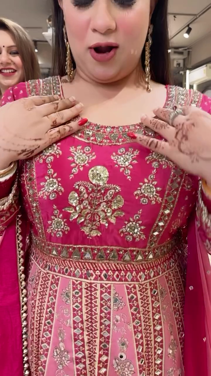 Fuchsia Pink Anarkali Gown with Intricate Mirror and Gota Patti Work - Grand Festive Wedding Outfit - Image 2