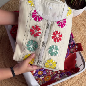 Off-White Cotton Kurta with Vibrant Multi-Color Gota Patti and Mirror Work Motifs – Ethnic Festive Wear