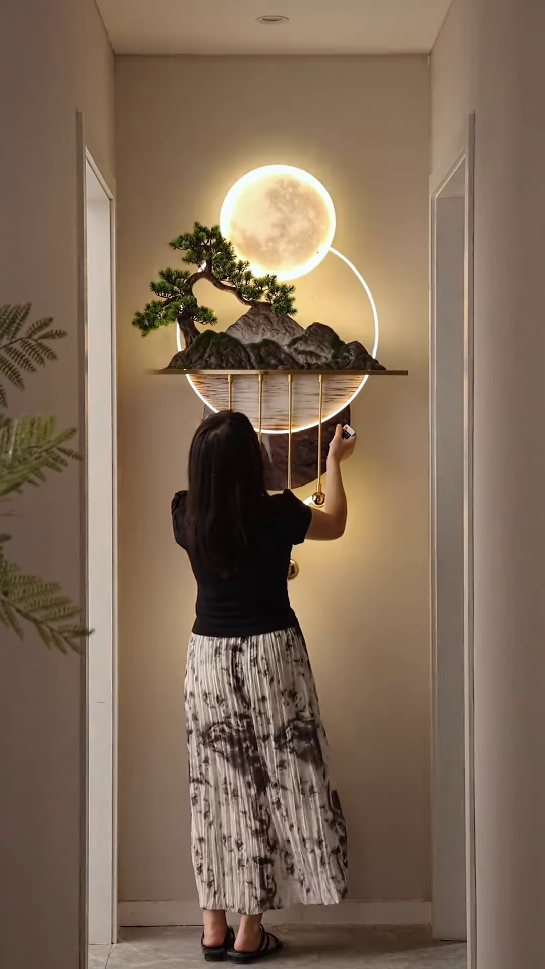 Ethereal Lunar Moon and Bonsai Wall Sculpture with Built-In LED Lighting – Luxury Interior Wall Art - Image 2
