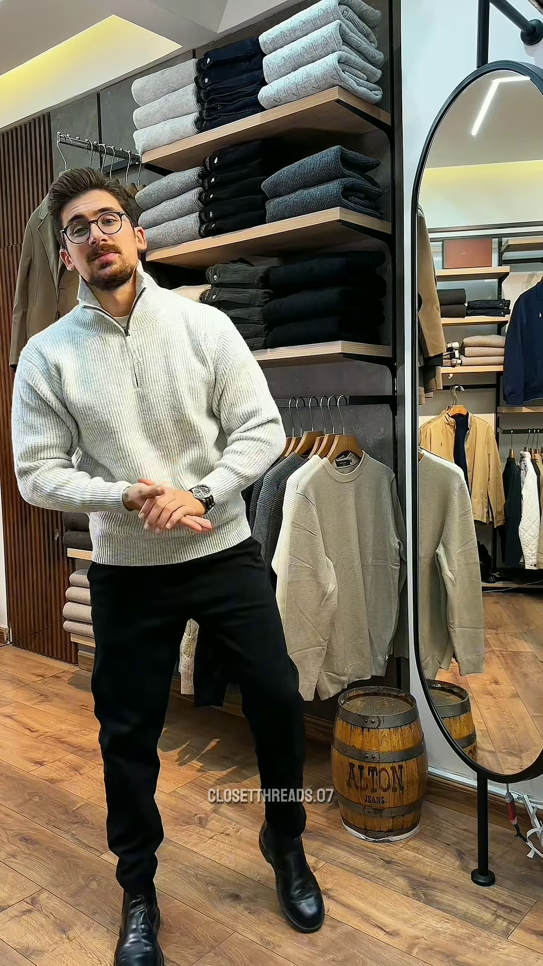 Men’s Premium Ribbed Half-Zip Sweater in Oatmeal Beige - Textured Winter Knitwear for a Polished Look150