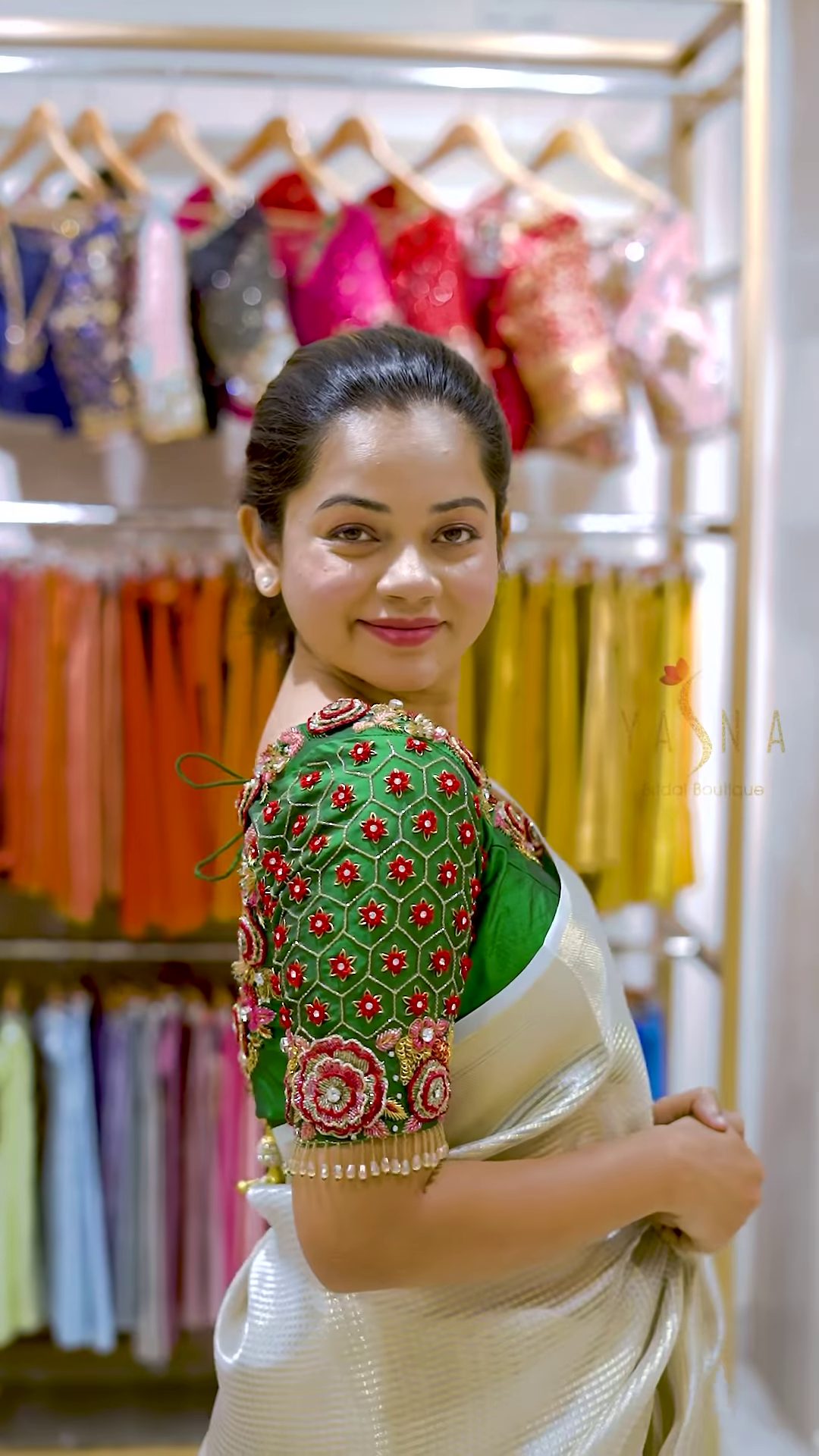 Deep Maroon Velvet Blouse with 3D Butterfly Embroidery and Hand-Encrusted Gold Sequin Detailing - Image 9