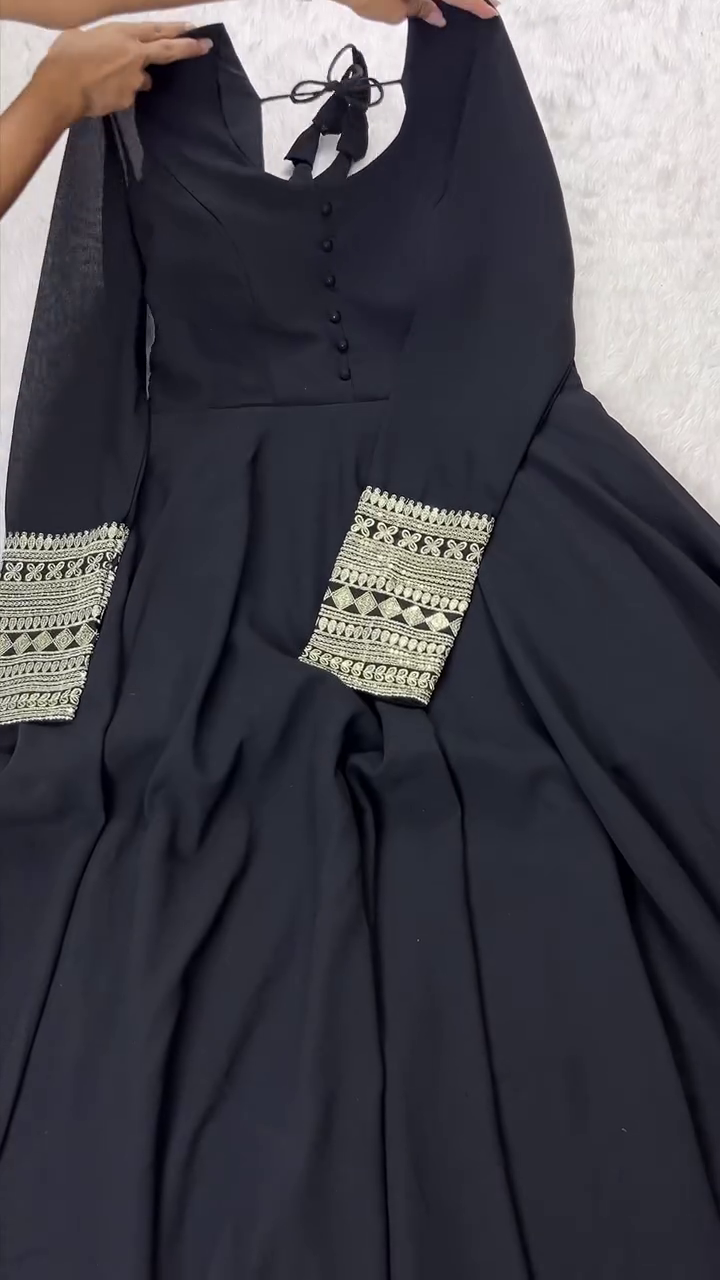 Classic Black Three-Piece Suit with Ornate Silver Zari Sleeve Detailing and Embroidered Dupatta - Sophisticated Evening Wear - Image 3