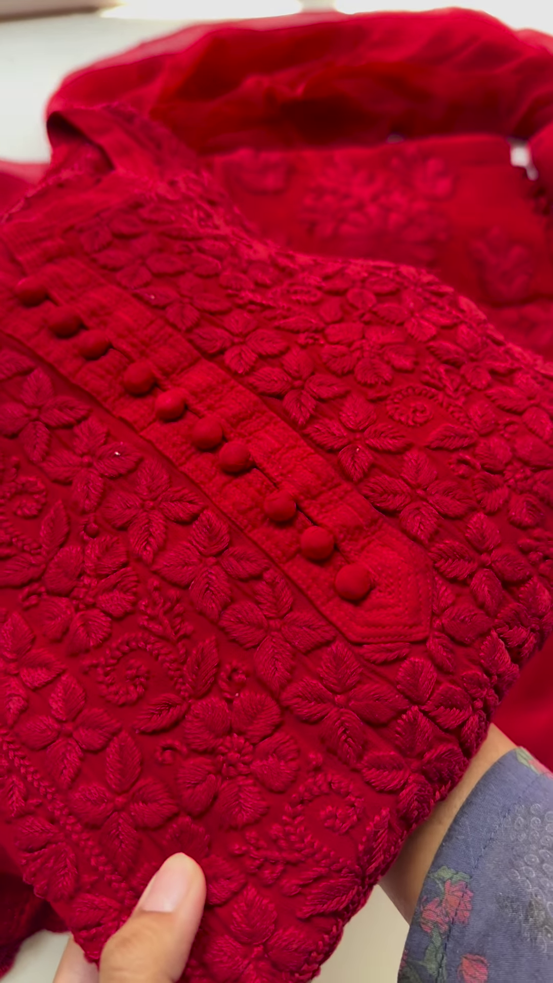 Vibrant Crimson Red Georgette Suit with Dense All-Over Floral Chikankari Embroidery - Royal Festive Collection