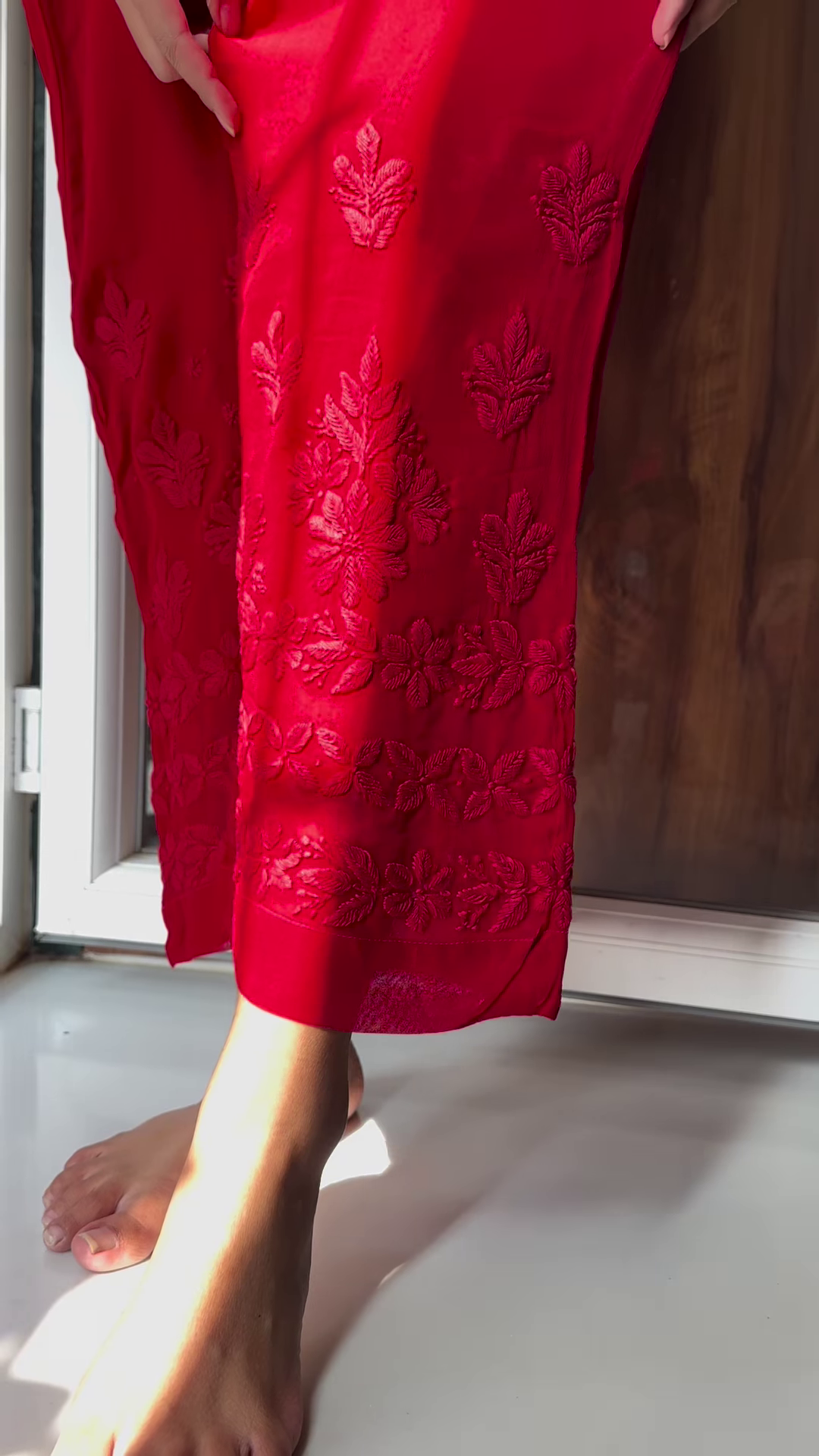 Vibrant Crimson Red Georgette Suit with Dense All-Over Floral Chikankari Embroidery - Royal Festive Collection - Image 3