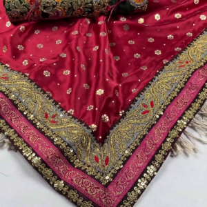 Premium Red Heavy Embroidered Partywear Saree with Designer Blouse Fabric