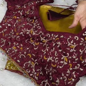 Premium Bridal Wine Maroon Heavy Embroidered Designer Blouse with Dupatta Set