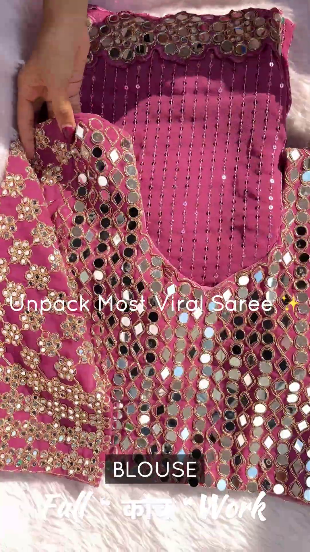 Mauve Pink Mirror-Work Designer Saree Set