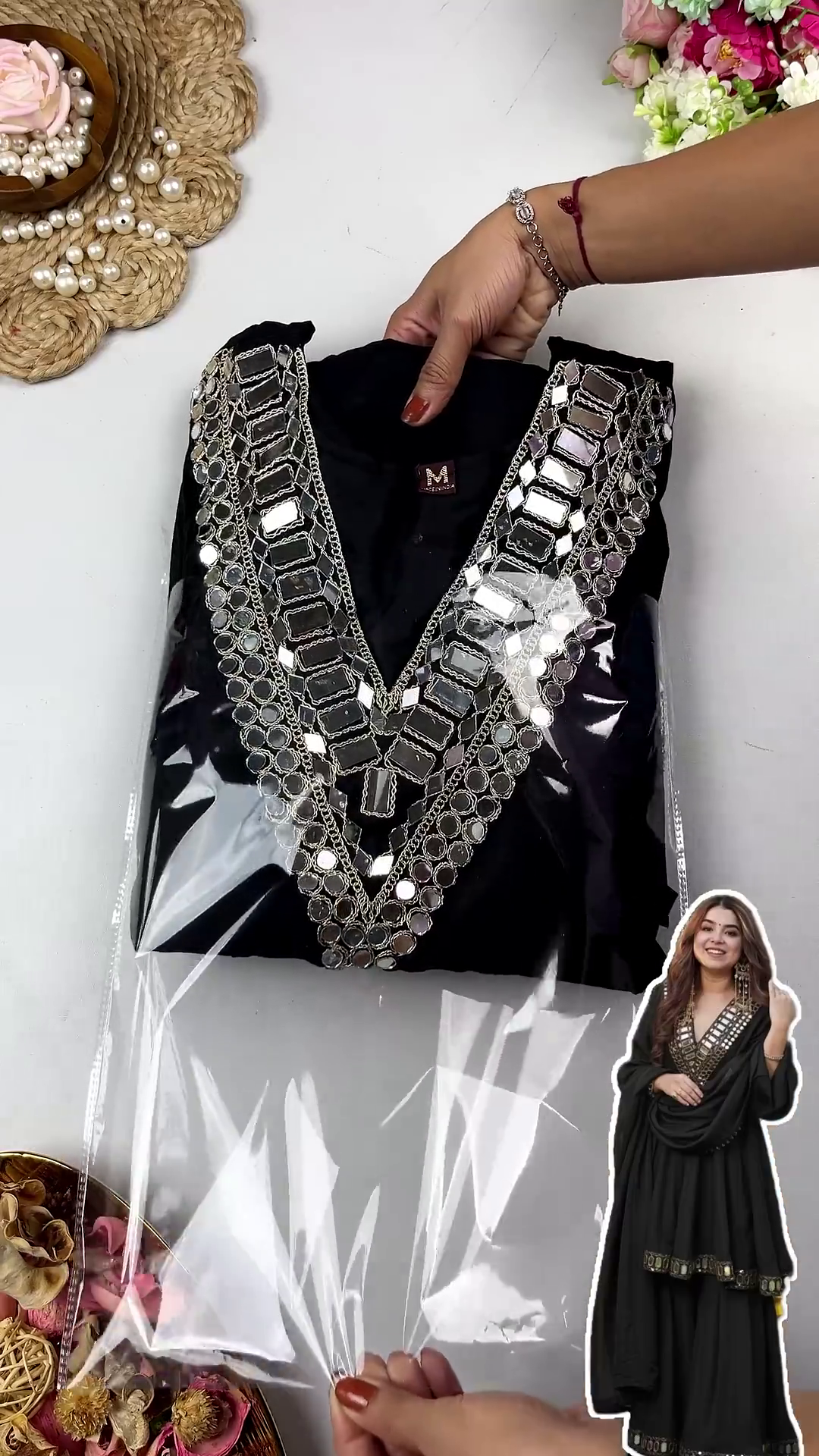 Grand Midnight Black Mirror-Work Sharara Set - Image 2