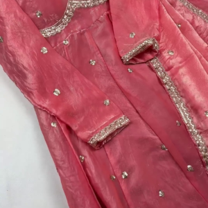 Radiant Peach Pink Anarkali with Scalloped Zari Artistry