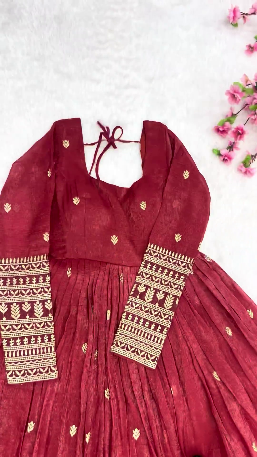 Crimson Red Silk-Blend Anarkali with Concentric Geometric Zari Border - Image 4