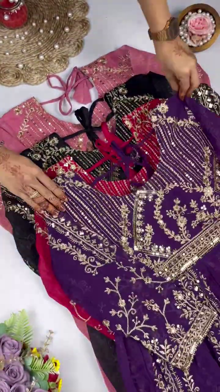 Jewel-Toned Georgette Anarkali Set with Ornate Zari and Sequin Bodice