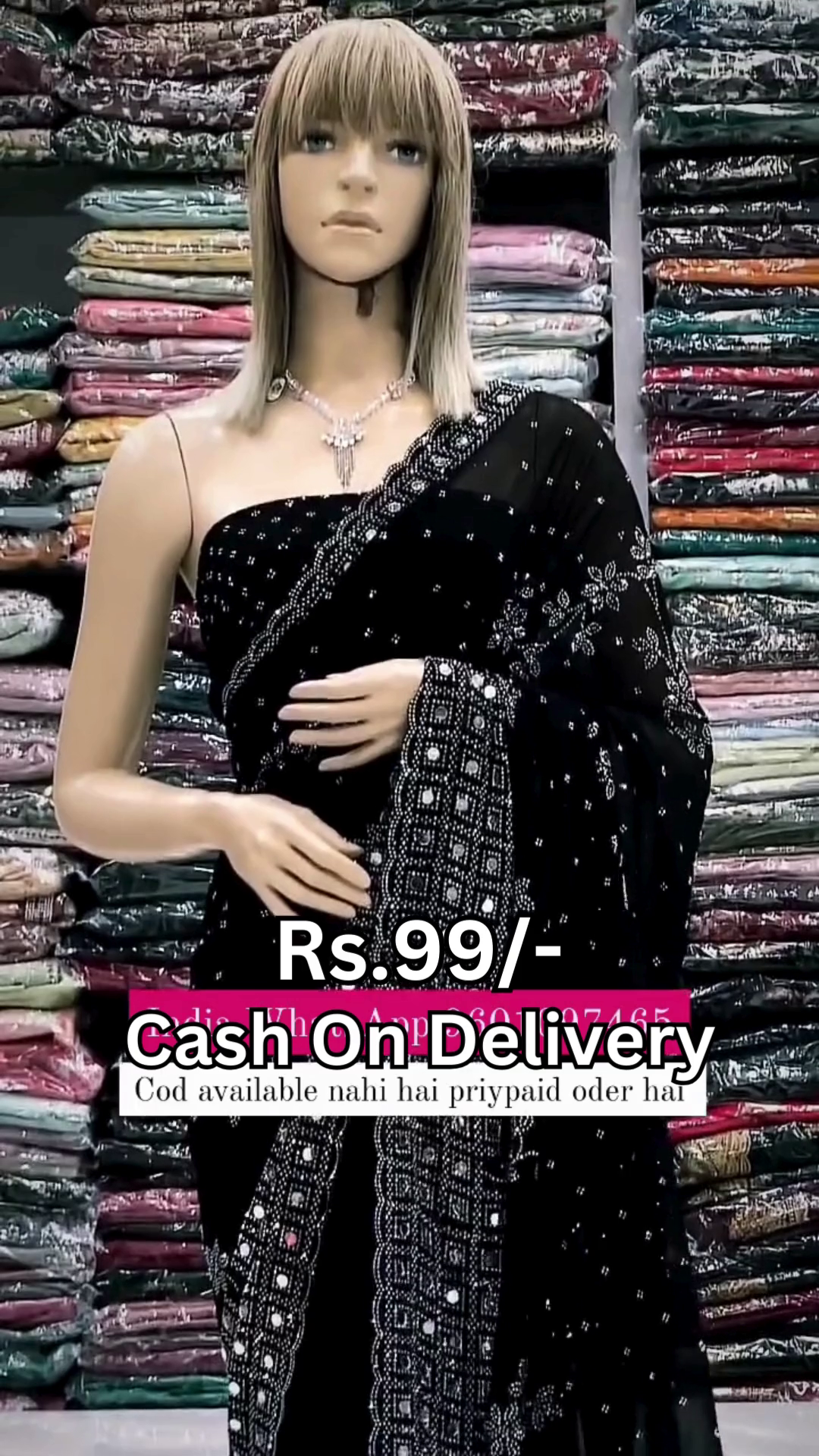 Midnight Noir Shimmer Saree with Mirror-Work Artistry - Image 2