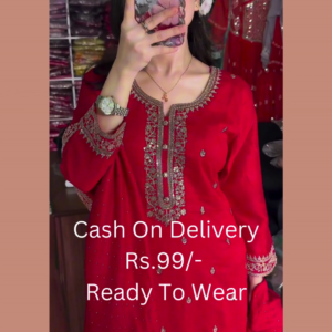 Royal Crimson Silk Suit with Zardosi Artistry