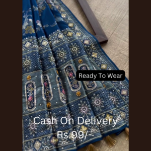 Royal Indigo Silk Saree with Sun-Motif Artistry