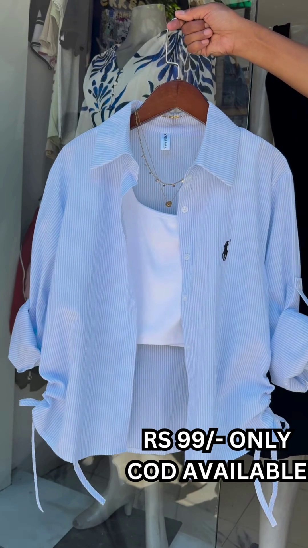 Casual Chic: Pink Striped Overlay with Cinch Detail - Image 2