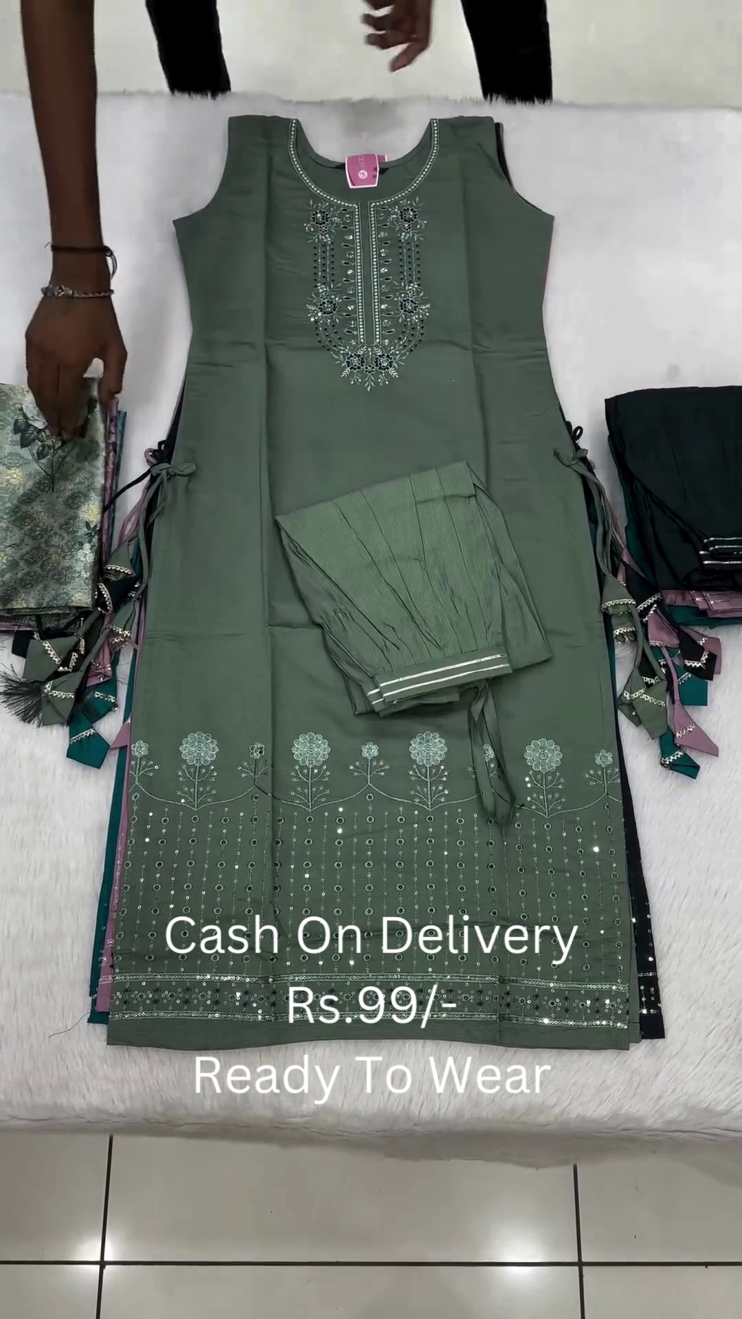 Sage Serenity: Embroidered Straight Suit Set - Image 2