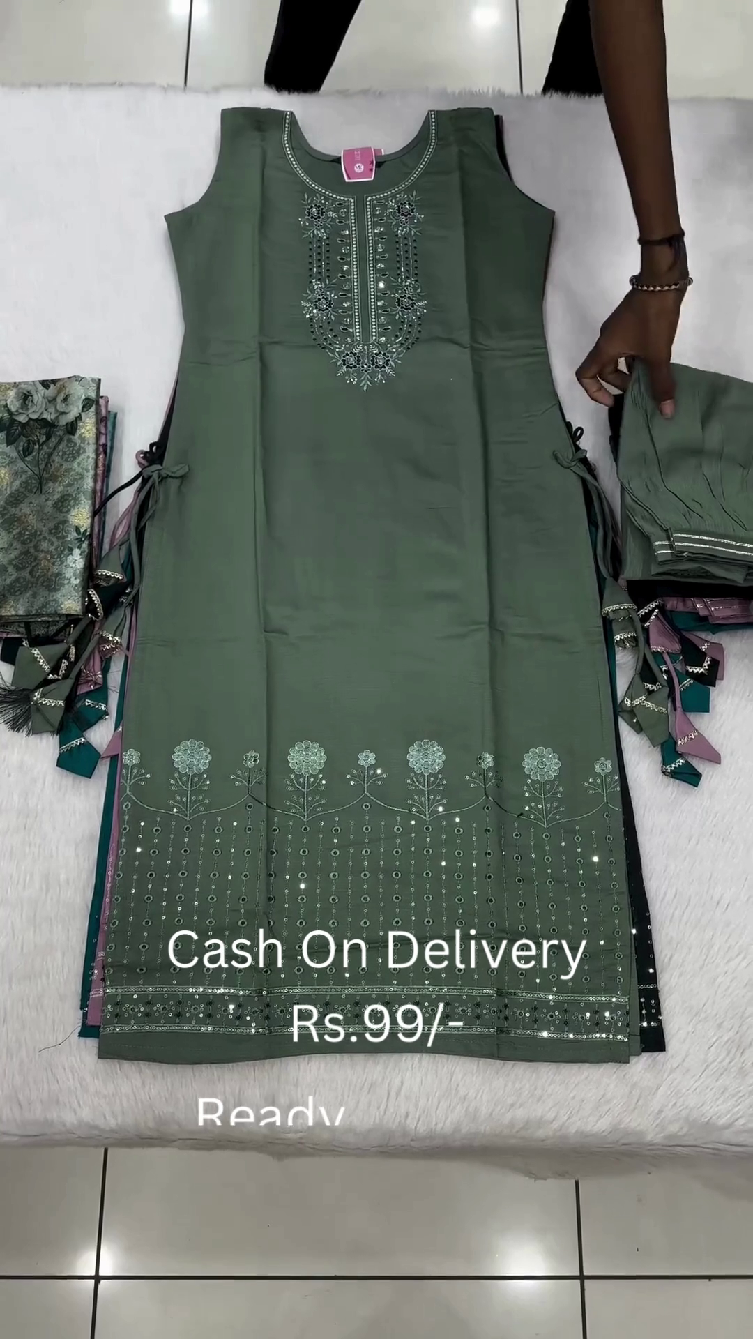 Sage Serenity: Embroidered Straight Suit Set