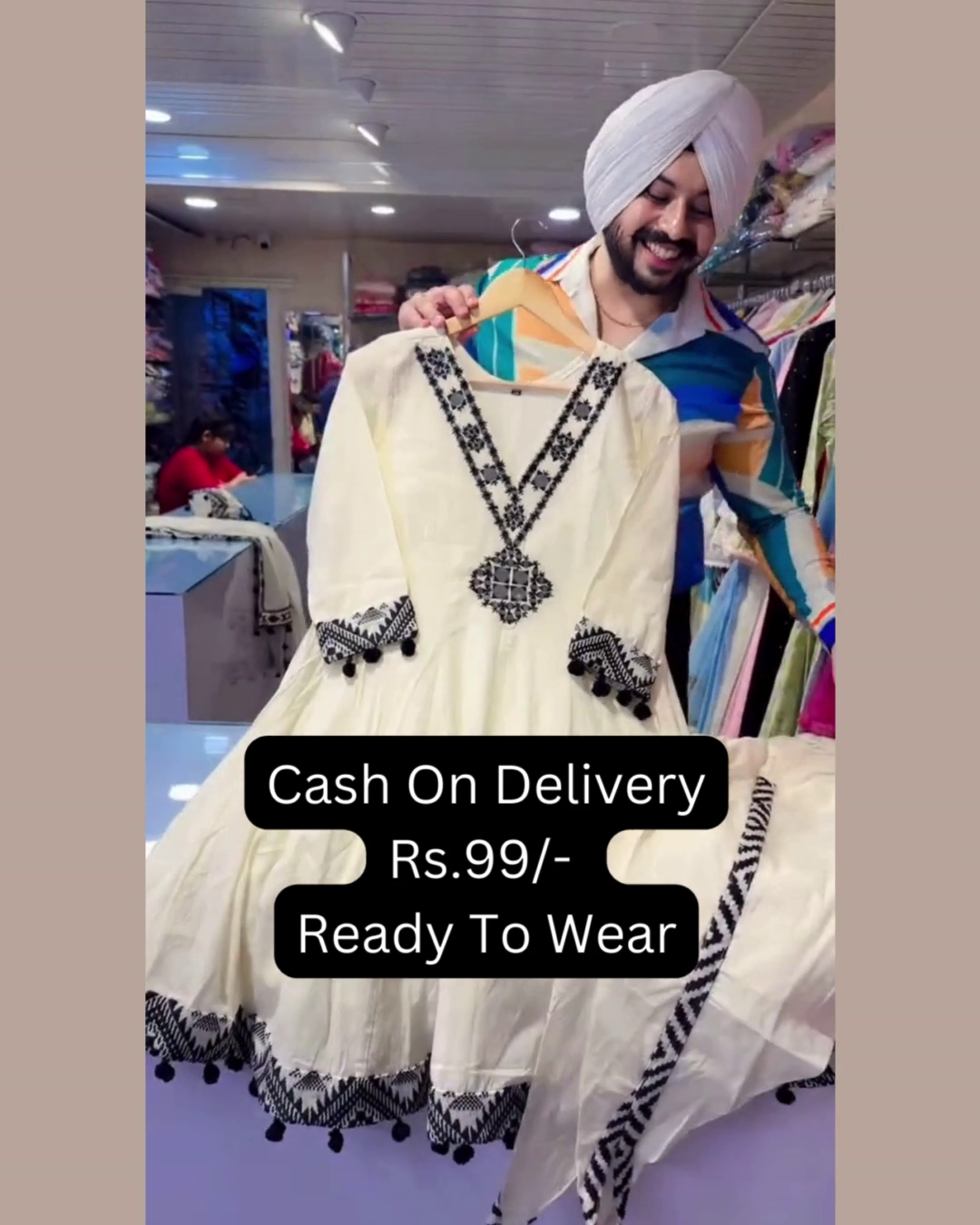 Monochrome Elegance: Embroidered White Anarkali Set - Image 2