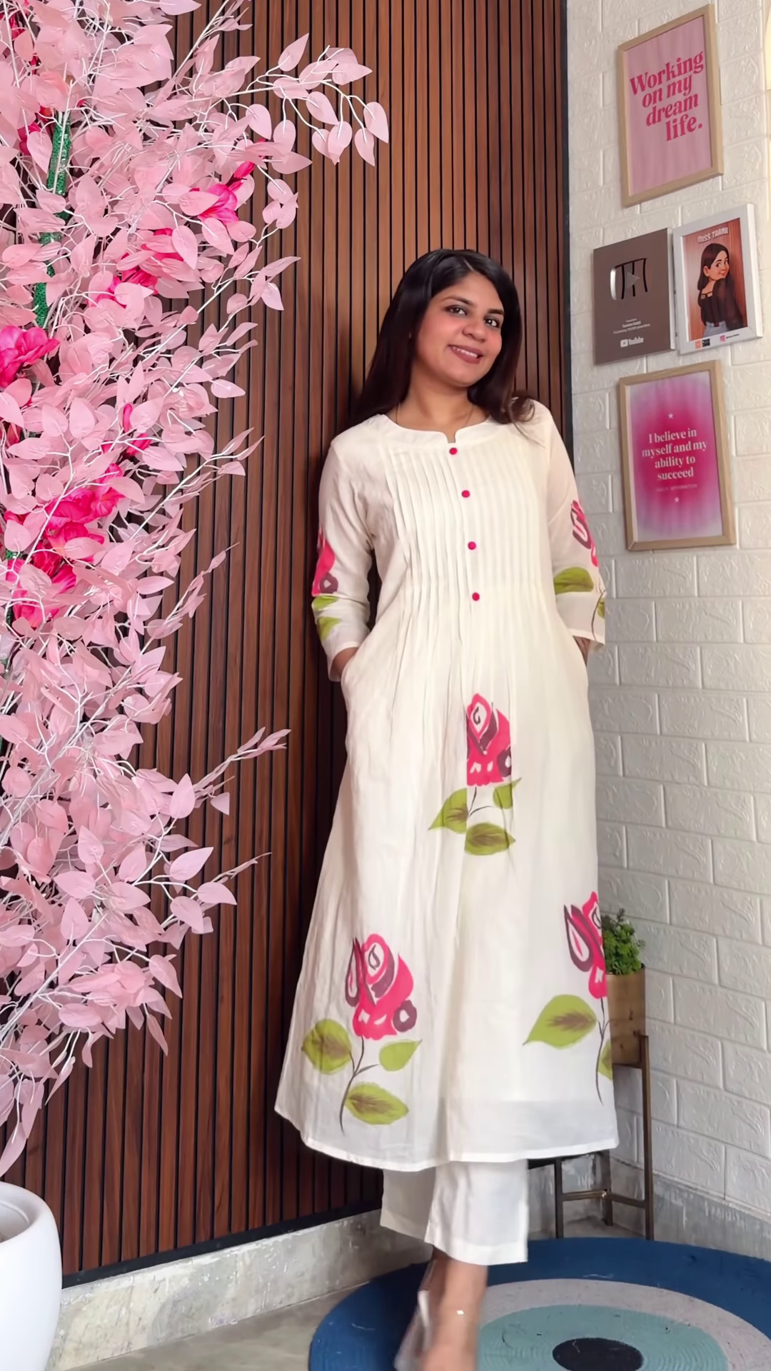 Chocolate Brown Tunic Set with Cream Bow Embroidery - Image 6
