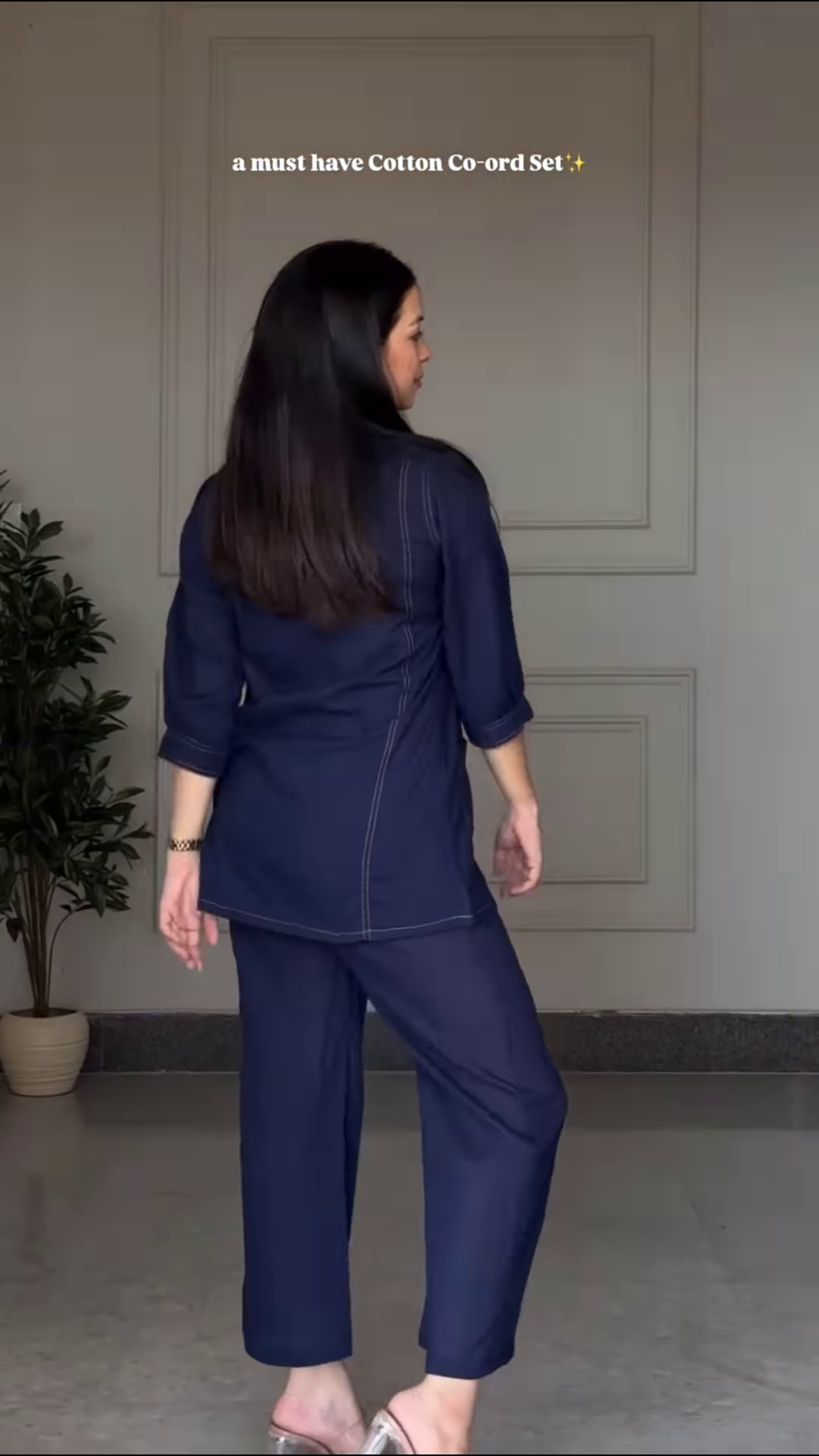 Chic Black Cotton Co-ord Set with Contrast Stitching and Pearl Accents - Image 3
